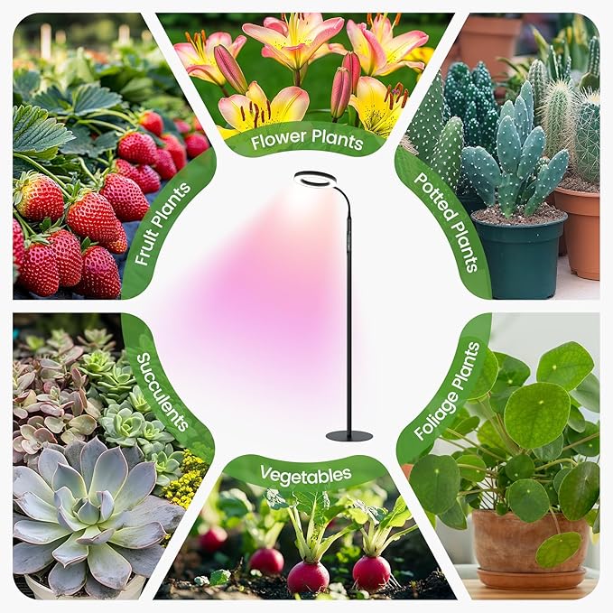 Grow Light for Indoor Plants,Upgrade Controller,Red Blue White Full Spectrum 95 LED Bulbs,60IN Stand Tall, Auto Timer, Stable Base,10 Dimmable Halo Floor Growth Lamp for Large Small Plant