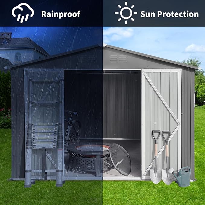 12x10FT Heavy-Duty Metal Storage Shed, Extra-Large Outdoor Shed with Apex Roof, Steel Vents & Hinged Door, Includes Free Padlock for Secure Tool & Equipment Storage (Easy Assembly)