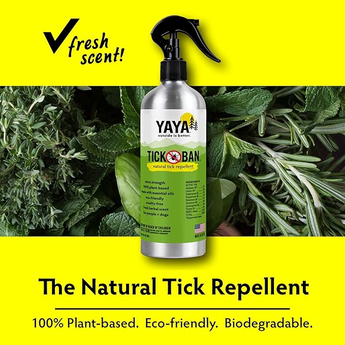 Yaya Organics All Natural Extra Strength Tick Repellent DEET Free - 16 Ounce Spray Bottle
