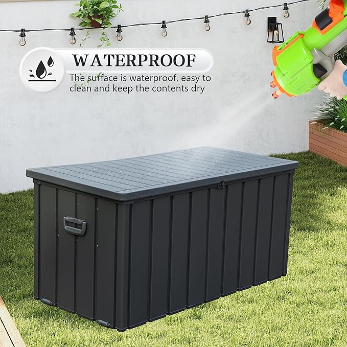 Domi 120-Gallon Outdoor Storage Box – Waterproof, Lockable Storage Cabinet with Resin Lid for Patio Furniture, Garden Tools & Pool Supplies – Large Metal Storage for Cushions, Toys & More