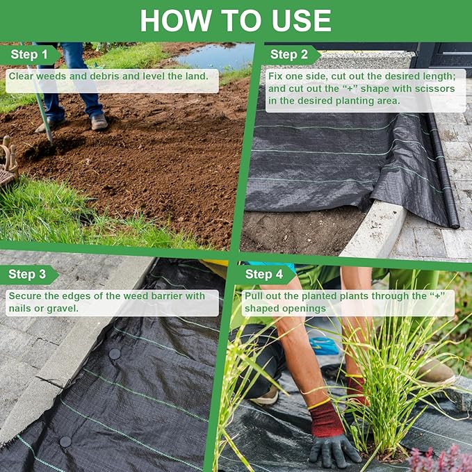 mupera Heavy Duty Weed Barrier Fabric - 4ft x 300ft Professional Grade Landscape Fabric, UV-Resistant 3.8oz Woven PP Ground Cover for Garden & Lawn, Commercial Strength Weed Control (Black)