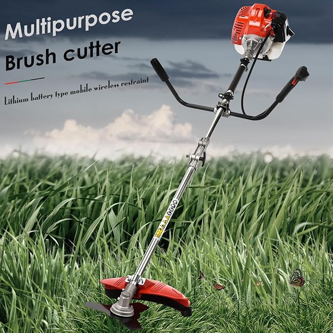 52cc 2-Stroke Gas Weed Wacker | 2-in-1 Cordless Gas Lawn Mower | 2.2KW/8500RPM String Trimmer | for Villa Garden Community Lawn Park Red