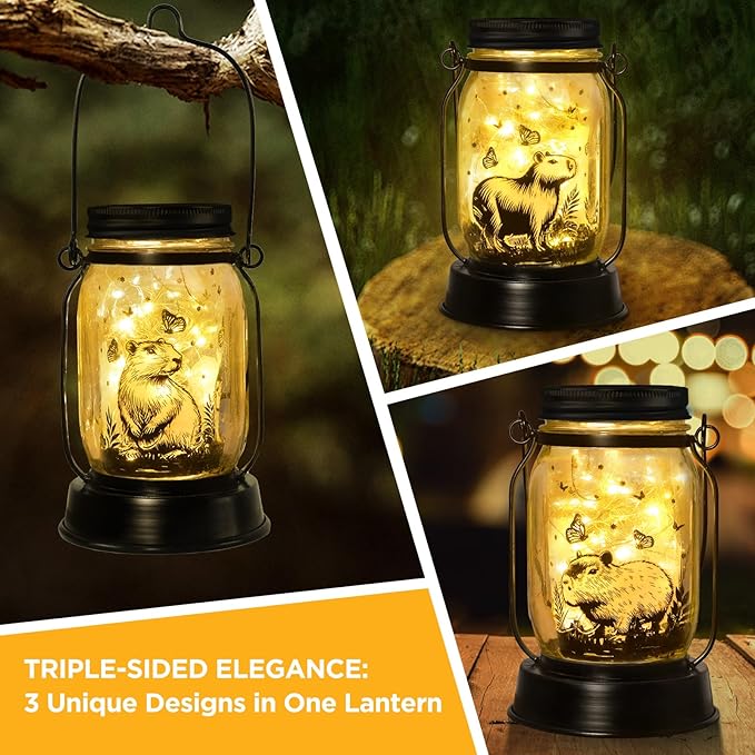 Capybara Gifts for Women/Men Capybara Solar Lanterns Mom Grandma Birthday Present Lantern Memorial Lights Solar Garden Decoration Outside for Yard, Patio,Backyard,Porch Torches