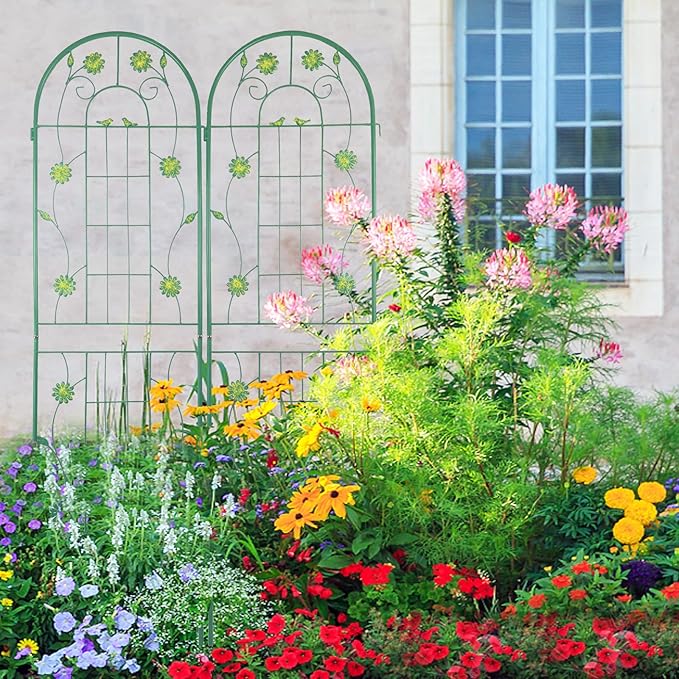 4 Pack Metal Garden Trellis for Climbing Plant Rose Stand, Pine Green Outdoor 86.7'' Tall Flower Support Iron Garden Fence, Turquoise-86.7" H