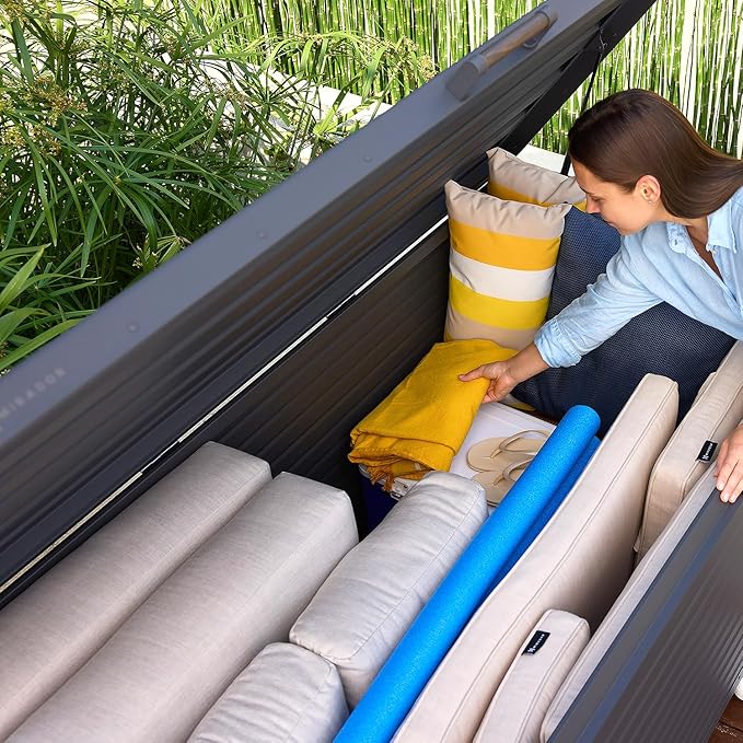 281 Gallon Outdoor Storage Box Waterproof with Wheels, Metal Deck Boxfor Patio Furniture, Garden Tools, Outdoor Cushion, Charcoal
