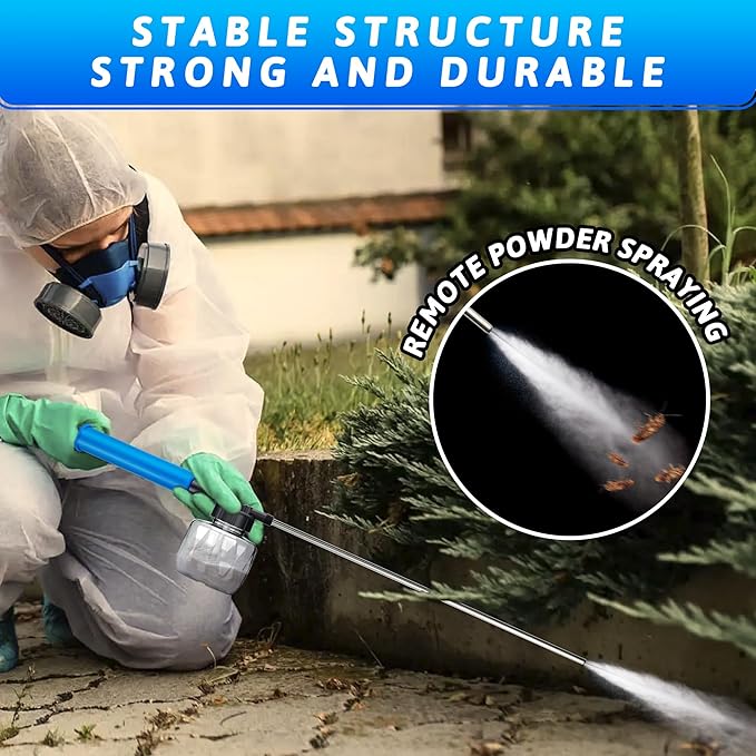 Push-Pull Air Pump Powder Duster Sprayer for Diatomaceous Earth, Delta Dust,and Powder Coating,Length Adjustable from 19" to 44",Transparent Tank & Stainless Steel Rod,Efficient Powder Distribution