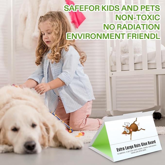 Qualirey 4 Pack Sticky Mouse Traps 8 x 14 Large Sticky Rat & Mouse Glue Boards for Inside Outside, Pre Scented Non Toxic Adhesive Traps with Enhanced Stickiness for Rat Mice Snake, Pet Safe