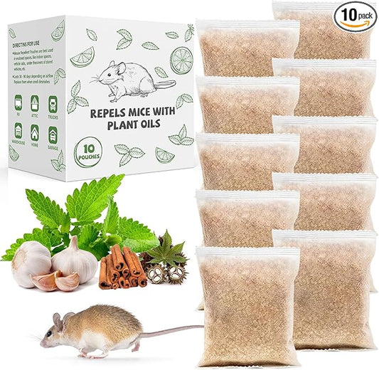 Pest Repellent Pouches, 10 Pack Peppermint Oil Repellent for Mouse, Roach, Rodent, Spider, Ant, Mice, Rats, Pest Control Indoor & Outdoor, Natural Mouse Deterrent Replace Traps Family & Pet Safe