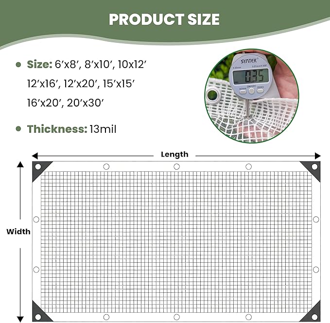 16' x 20' Clear Tarp Heavy Duty Waterproof tarps,13mil Transparent Multipurpose Protective Tarpaulin,Reinforced Edges Outdoor Waterproof Poly Tarps Cover,UV Resistant (Clear White Mesh)