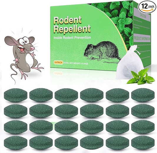 Mouse Repellent, 12 Pack Peppermint Oil Mouse Repellent for Car Engines, Indoor & Outdoor Use, Keep Mice Out of House and Garage, Safe for Pets and Family.