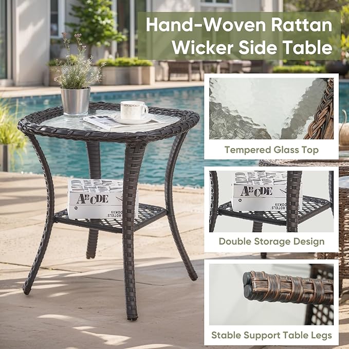 Wicker Rattan Patio Furniture Set - 7 Pieces Outdoor Couch with Swivel Chairs, Ottomans and Coffee Table for Deck, Poolside, Backyard - Brown/Grey