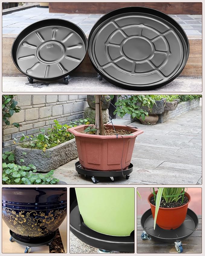 Heavy-Duty Plant Caddy with Wheels 20 Inch, 360° Lockable Caster,Outdoor Rolling Plant Dolly That is Not Easily Rusted, Indoor Metal Plant Cart with Rollers, Plant Pot Trolley, Black 3Pack