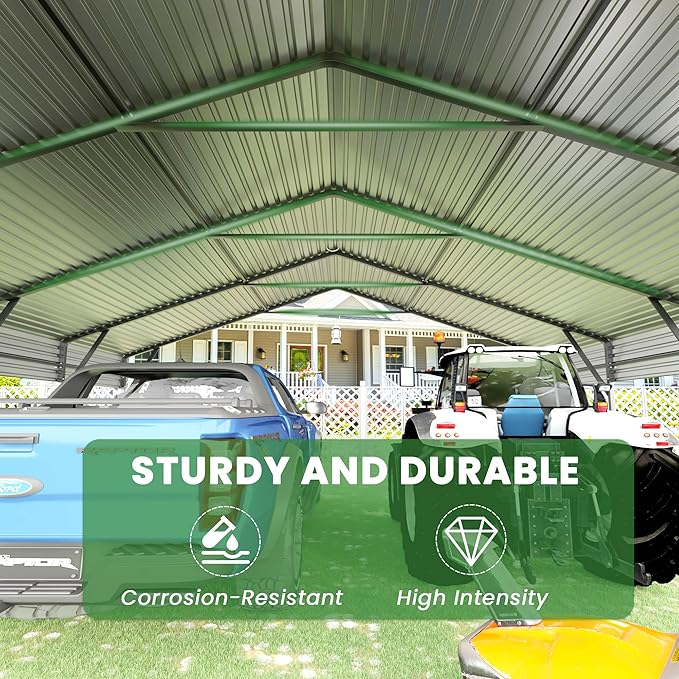 Carports 20x20 Heavy Duty,Metal Carport with Reinforced Structrure and Base,Outdoor Garage Car Shelter Frame for Pickup, Boat, Car and Tractors
