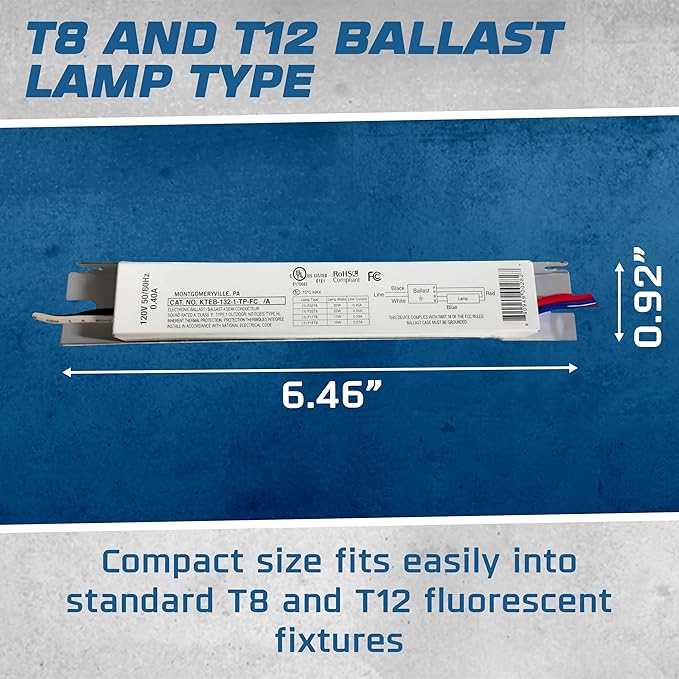 OHLECTRIC 2 Pack - Replacement for Keystone KTEB-132-1-TP-FC | 1 Lamp T8 Electronic Fluorescent Ballast | 120V Input with Rapid Start Operation | Finger Case | UL Listed