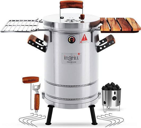 Charcoal Grills - 12 lbs Stainless Steel Smoker Grill 3-in-1 for Cooking & Home BBQ - Portable Vertical Smoker Barrel for Outdoor Grilling & Camping - Meat Grill with Thermometer & Accessories