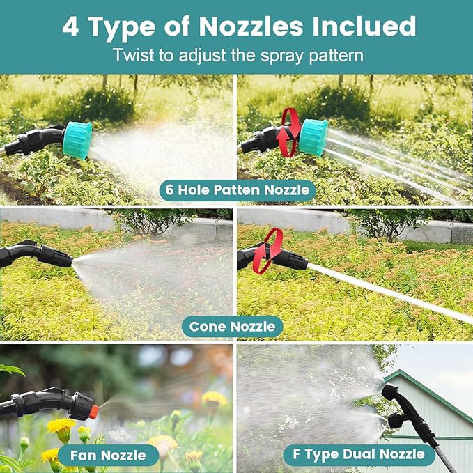 Battery Powered Sprayer 2 Gallon, 2025 Upgrade Electric Sprayer with 3 Adjustable Speed, Battery Indicator, 4 Mist Nozzles, Rechargeable Retractable Wand with Adjustable Shoulder Strap for Lawn Garden