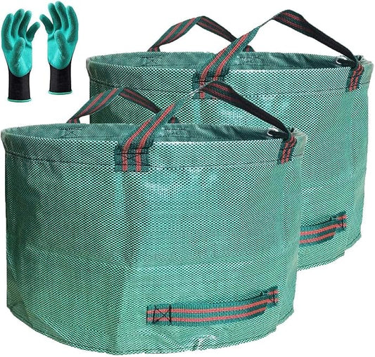 Standard 2-Pack 46 Gallon Yard Garden Bags (D26, H19 inch) with Gloves for Yard Waste Bags,Lawn Debris,Weeds Bag,Recycle Bin,Laundry Container,Camping Waste Bin,Lawn Grass Clippings,Leaf Bag 4 Handles