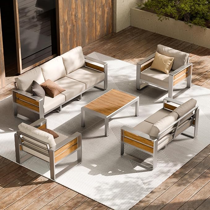 ZANDOR Aluminum Outdoor Patio Furniture - 1 Pcs Loveseat and Coffee Table, All-Weather Metal Modern Outside Furniture with Washable Thick Cushion for Garden/Backyard/Porch, Silver