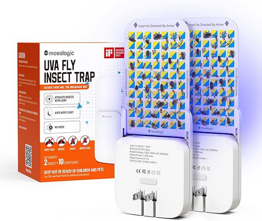 Mosalogic Fruit Fly Traps for Indoors Gnat Trap for House Indoor-600 Sqft Protection Area UV Fly Insect Trapper for Fruit Flies，Gnats，Mosquito，and Other Flying Insect Plug-in Bug Killer White 2Pack