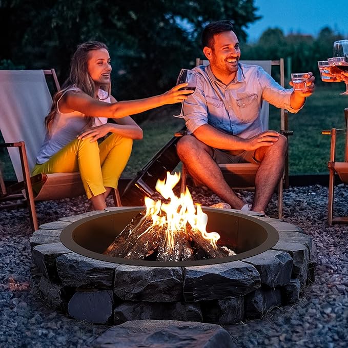 VEVOR Fire Pit Ring, 45-Inch Outer/39-Inch Inner Diameter, 10inch Height Fire Pit Insert, Heavy Duty Carbon Steel Liner DIY Campfire Ring Above or In-Ground, for Outdoor Camping, Bonfires