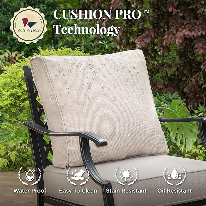 Patio Furniture Set 7 pcs, Outdoor Patio Furniture, 3-Seat Sofa, 2 Single Chairs, 2 Rocking Chairs, 2 Ottomans and 5.75" Extra Thick Cushion, Patio Conversation Set for Backyard Deck,Beige