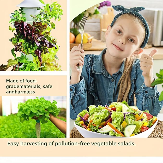 Hydroponic Growing System Kit - Indoor Smart Hydroponic Vertical Garden,Hydroponic Vegetable System,30 Pods,with Pump System and Automatic Timer, White