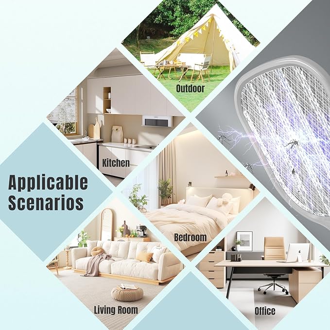 Lulant Electric Fly Swatter Rechargeable, Electric Bug Zapper Racket with Light, Mosquito Swatter, 3000V Detachable Dual Modes Fly Zapper, Mosquito Killer for Indoor Outdoor (1Pack)