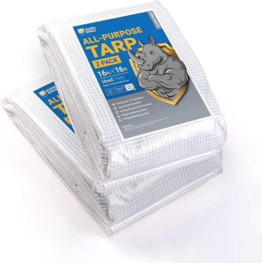 GUARD SHIELD Clear White Tarp Heavy Duty 16x16 Feet Waterproof for Greenhouse Outdoor Garden Poly Cover UV Resistant 3x3 Weave 10mil (2-Pack)