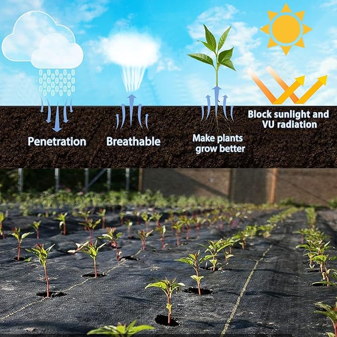 6ft x 300ft Durable Weed Barrier Fabric, 3.2oz Heavy-Duty Landscaping Fabric, Permeable Ground Cover for Garden, Lawn, and Outdoor Projects, Easy to Install, with 90 Staples