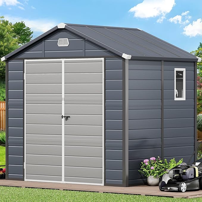 YITAHOME 8x6.2FT Outdoor Storage Shed w/o Floor, All-Weather Plastic Shed with Lockable Doors, Window & Vents, Plastic Tool Shed for Backyard, Patio, Poolside, Lawn, Gray