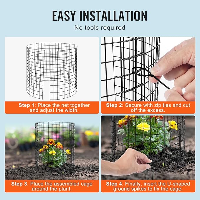 VEVOR 6 Pack Plant Protectors from Animals, 12.6'' Dia. x 14'' H Chicken Wire Plant Protector, Plant Cages for Outdoor Plants, Flowers & Vegetables, Keeps Bunny Chicken Squirrels Out, 18pcs Metal Mesh