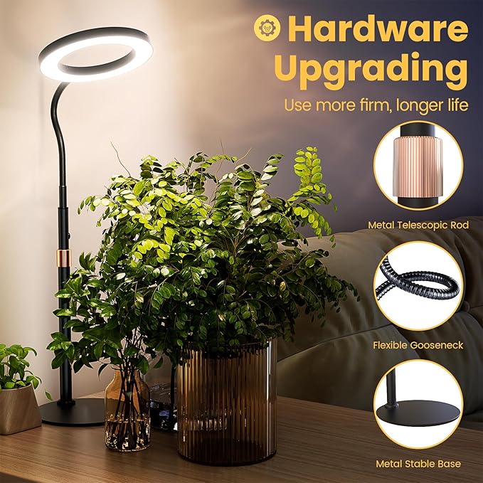 bseah Grow Light, LED Plant Light for Indoor Plants Growing, Full Spectrum Desk Grow Lamp with Pedestal, Automatic Timer for 3H/9H/12H, 10 Dimmable Levels, Height Adjustable