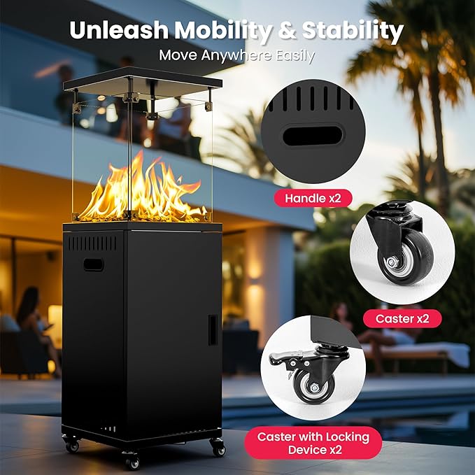 Pamapic Patio heater, 41,000 BTU Propane Outdoor Heater with Lockable Wheels, CSA Certificated Patio Heater with Cover for Patio, Backyard, Balcony (Ink)