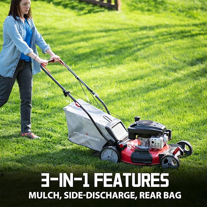 PowerSmart Self Propelled Gas Lawn Mower 22-Inch with 170cc OHV Engine, RWD Single-Speed 3-in-1 with Bagging DB8622S