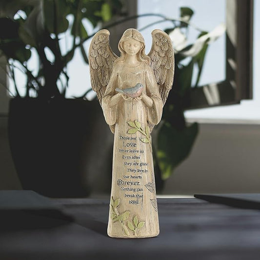 Garden Resin Angel Statue Holding with Bird, Patio and Lawn Decoration Outdoor Waterproof Sculpture Ornament for Angel Memorial Gifts Home Decoration, 10" H