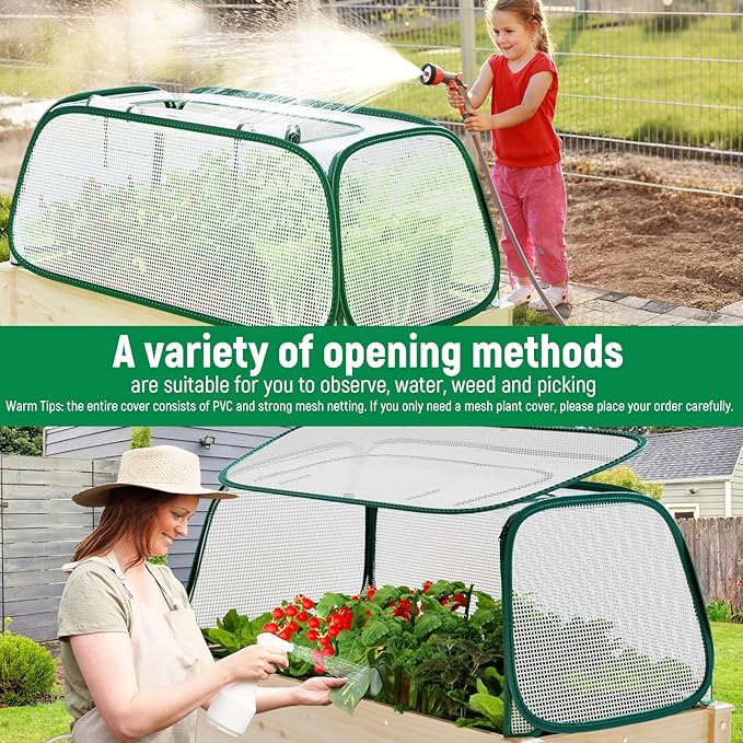 2PACK Raised Garden Bed Covers - 50% Sunblock Plant Covers, Plant Tent Cage with 16 Stakes Protects Plants Against Pests & Animals, Freeze Protection Greenhouse Cover for Seedlings Fruits -45"x22"x16"