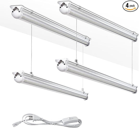 4Pack 8FT LED Shop Light Garage Lights,100W 6000K 15000LM White Light,Hanging/Surface Mount,Plug and Play,Super Bright T8 Tube Light,Linkable LED Shop Lights for Warehouse Workshop Basement