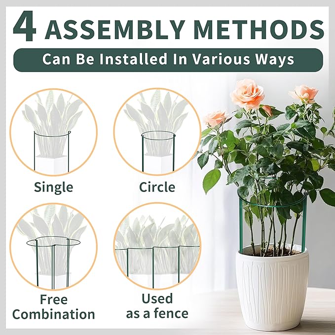 TCBWFY 20 Pack Plant Supports Stakes for Large Heavy Plants, 16"Hx10"D Peony Supports,Heavy Duty 4mm Wire Peony Cages,Interlock Garden Supports Ring Border Support,Plant Support Cage for Rose Flowers