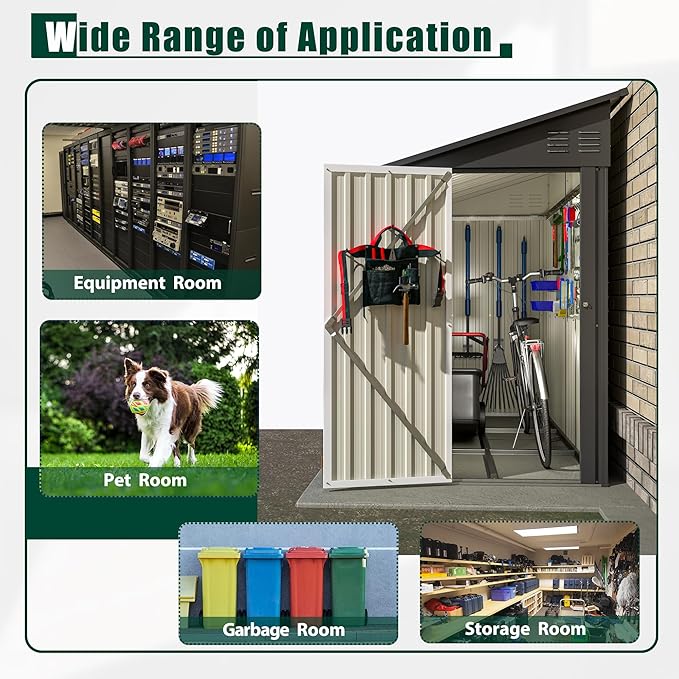 4×8 FT Outdoor Metal Storage Shed,Heavy-Duty Lean to Storage Shed with Floor Base,Garden Tool Metal Storage House W/Lockable Door and 2 Air Vents,Weather Resistant,for Backyard,Patio,Lawn,Black