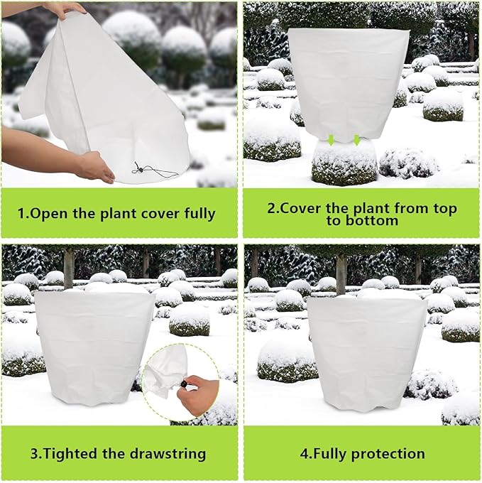 Svepndic 4 PCS Winter Plant Covers Freeze Protection,39X39 Reusable Plant Protector Bag with Drawstring,Winter Plants Jacket Warm Shrubs Cover Blanket Frost Protection for Outdoor Garden Plants
