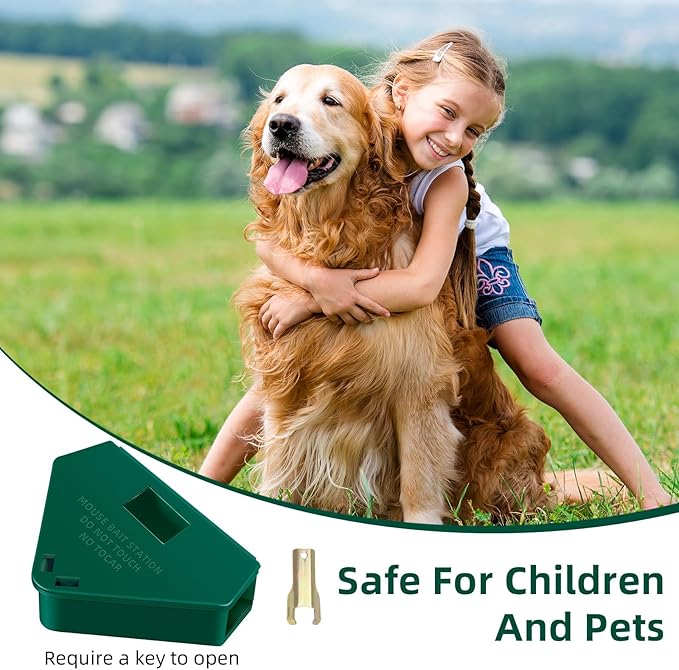Upgraded Mouse Bait Station with Keys & Visible Window Indoor Outdoor for Rats Mice Rodents, Reusable Mouse Poisoning Bait Blocks Trap, Friendly for Children & Pets(8Pack) (Green 2)