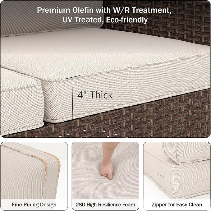 Outdoor Chair Cushions 23" x 24" x 4", Patio Deep Seat Replacement Cushions Set with Zippered Removable Cover, Weather-Resistant Olefin Fabric for Garden Chair Sofa Couch, Set of 5, Beige