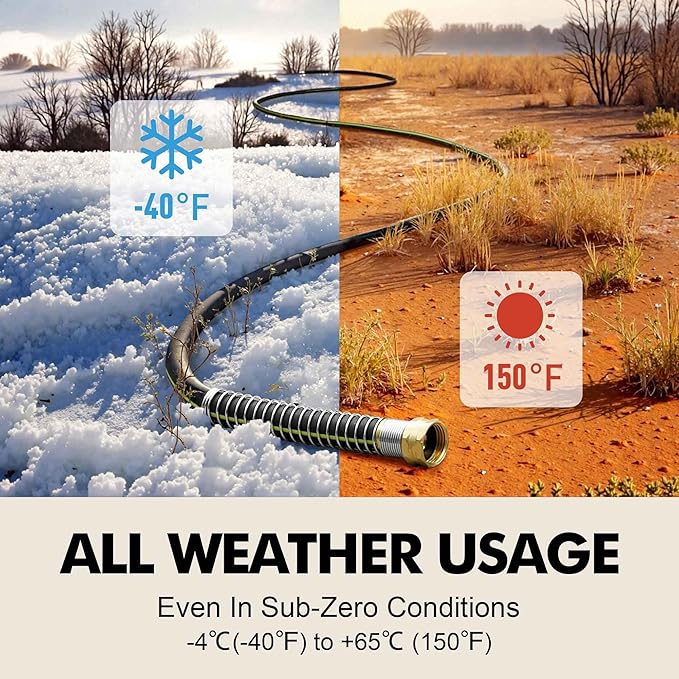 Rubber Garden Water Hose 25ft, 5/8" Leak Proof Garden Hose with Brass Connector, Flexible Hose Pipe for Lawn, Watering Cleaning & Washing