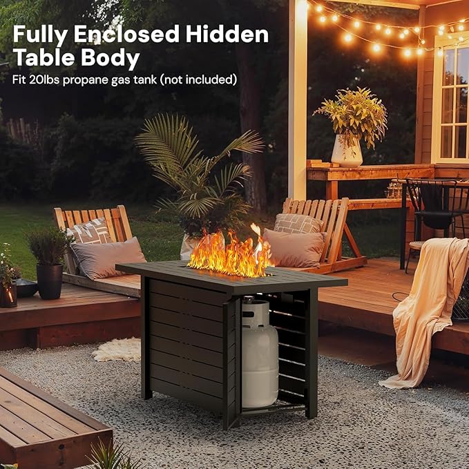 ZAFRO 43 Inch Propane Fire Pit Table for Outside,50,000 BTU Gas Fire Pit Table with Removable Lid,Rain Cover, Rectangle Gas Firepit Table for Garden/Patio