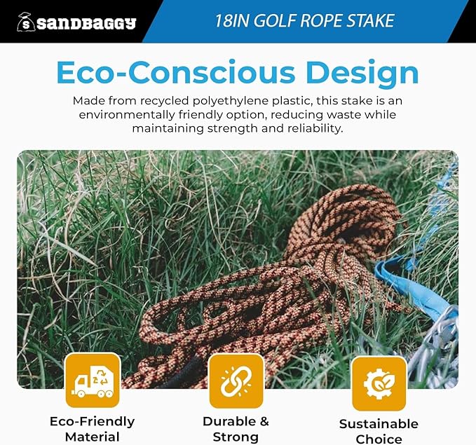 18" Golf Rope Stake - Square Stake (UV Resistant) - Sandbaggy (18-inch, 3, Count)