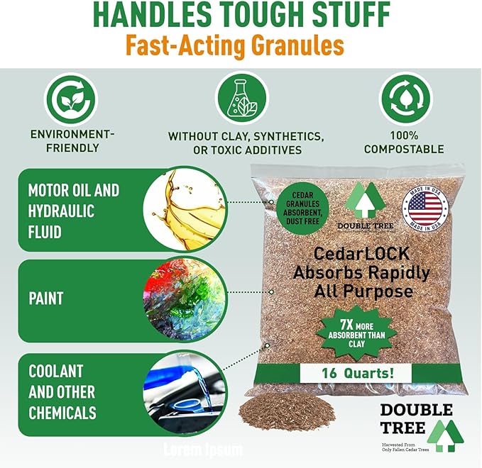 CedarLock Oil Absorbent – Nature’s Heavy-Duty Spill Solution Made from 100% Pure Incense Cedar, Oil Spill Kit Granules, Organic Granules, All-Purpose Oil Absorbent - (4 Bags 64 Quarts)