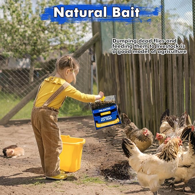 10 Fly Traps Hanging Outdoor, Natural Pre-Baited Fly Bag Outdoor Disposable, Fly Catcher, Killer, Hunter, Stable, Farm, Barn, Ranch, Fly Trap for Mosquitoes
