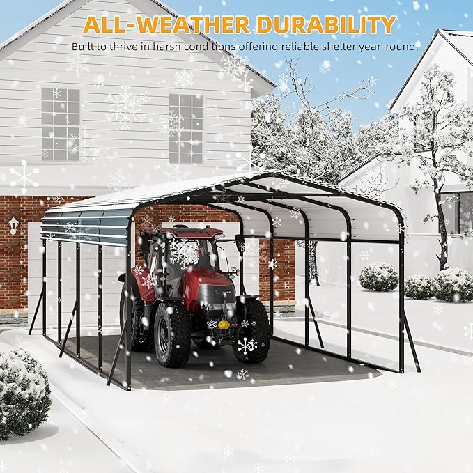 12' X 20' X 8.5' Heavy Duty Metal Carport with Galvanized Roof, Weatherproof Car Garage Shelter, All-Weather Permanent Cover for Cars/Trucks/Boats/Tractors