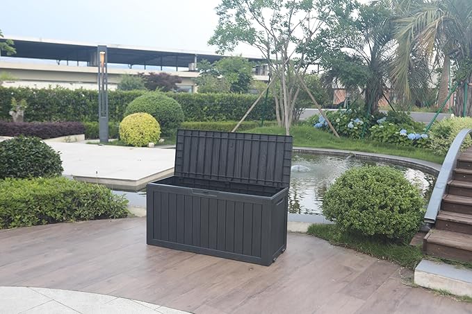 BTEXPERT 75 Gallon Outdoor Storage Container Deck Box for Patio Furniture Garden Tools Cushions Sports Equipment Waterproof Lockable Stainless Steel insert UV Resistant