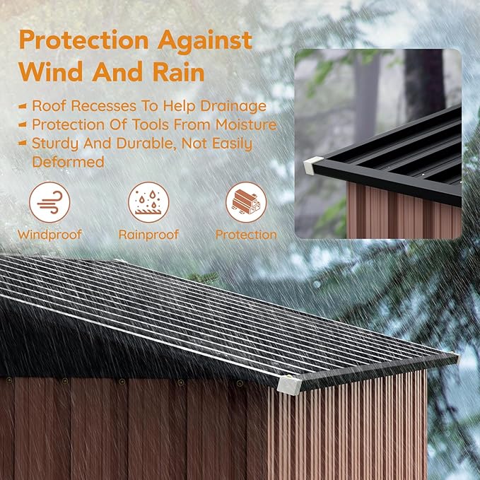 5X3X6.1 FT Garden Storage Shed with Frame Floor,Steel Tool Shed with Lockable Door, Anti-Corrosion Metal Shed for Backyard Patio Lawn (Light Wood Grain)